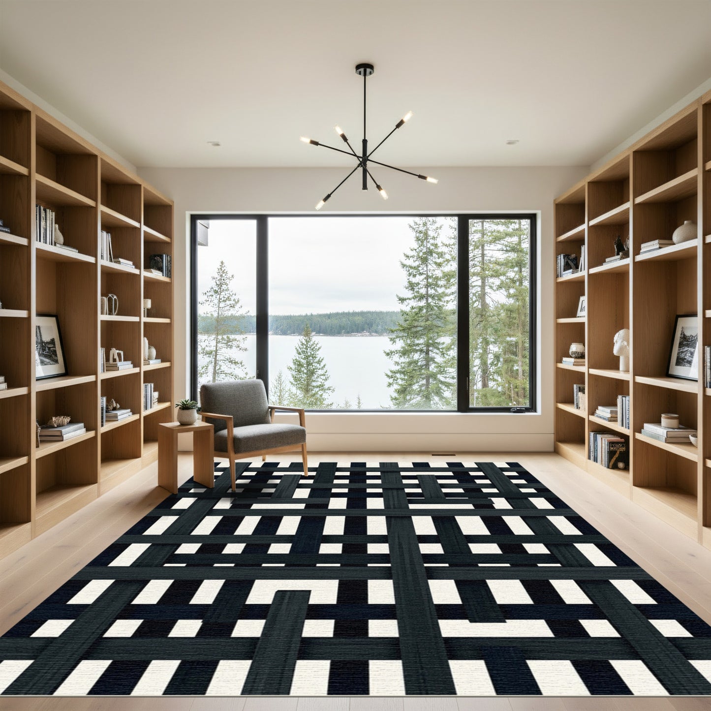 Dark Interwoven Strips Geometric Rug