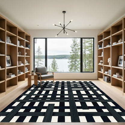 Dark Interwoven Strips Geometric Rug