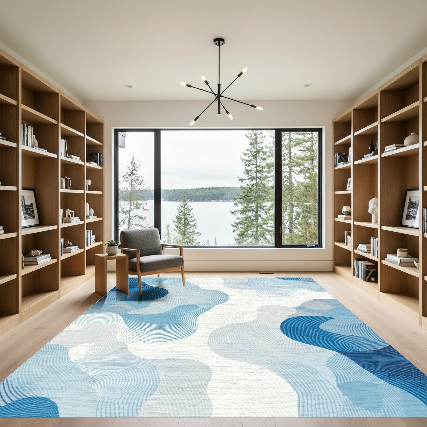 Abstract Blue Fluid Waves Rug