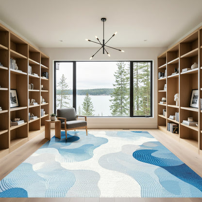 Abstract Blue Fluid Waves Rug
