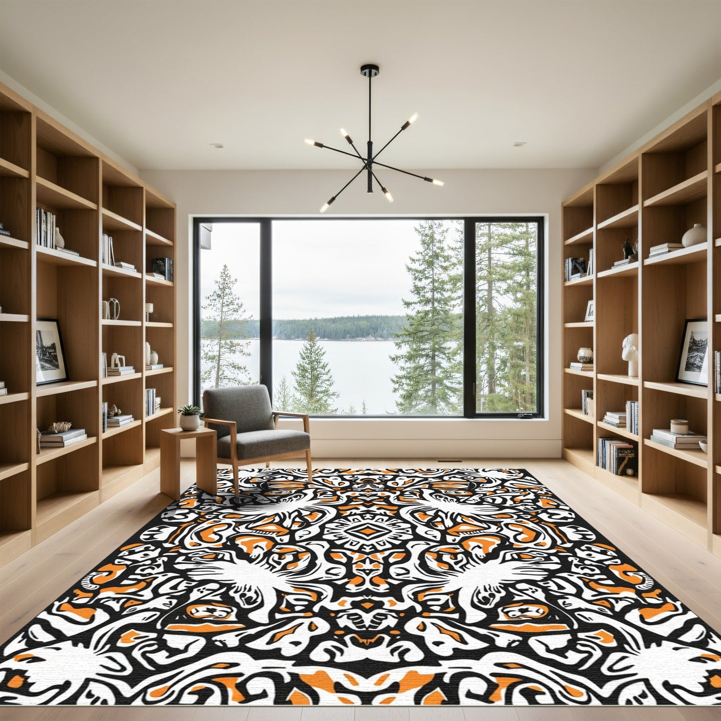 Bold Orange White Tribal Medallion Rug