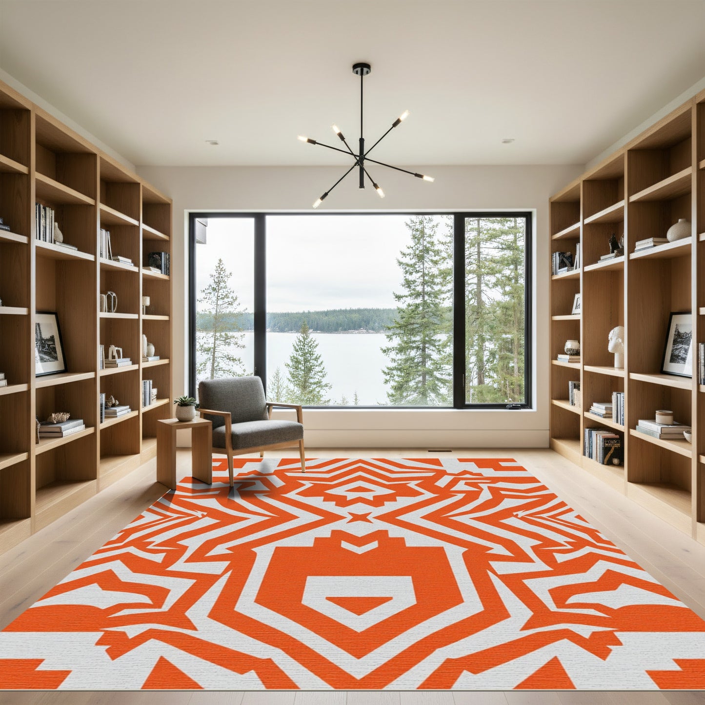 Bold Orange Geometric Starburst Rug