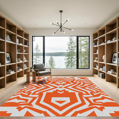 Bold Orange Geometric Starburst Rug