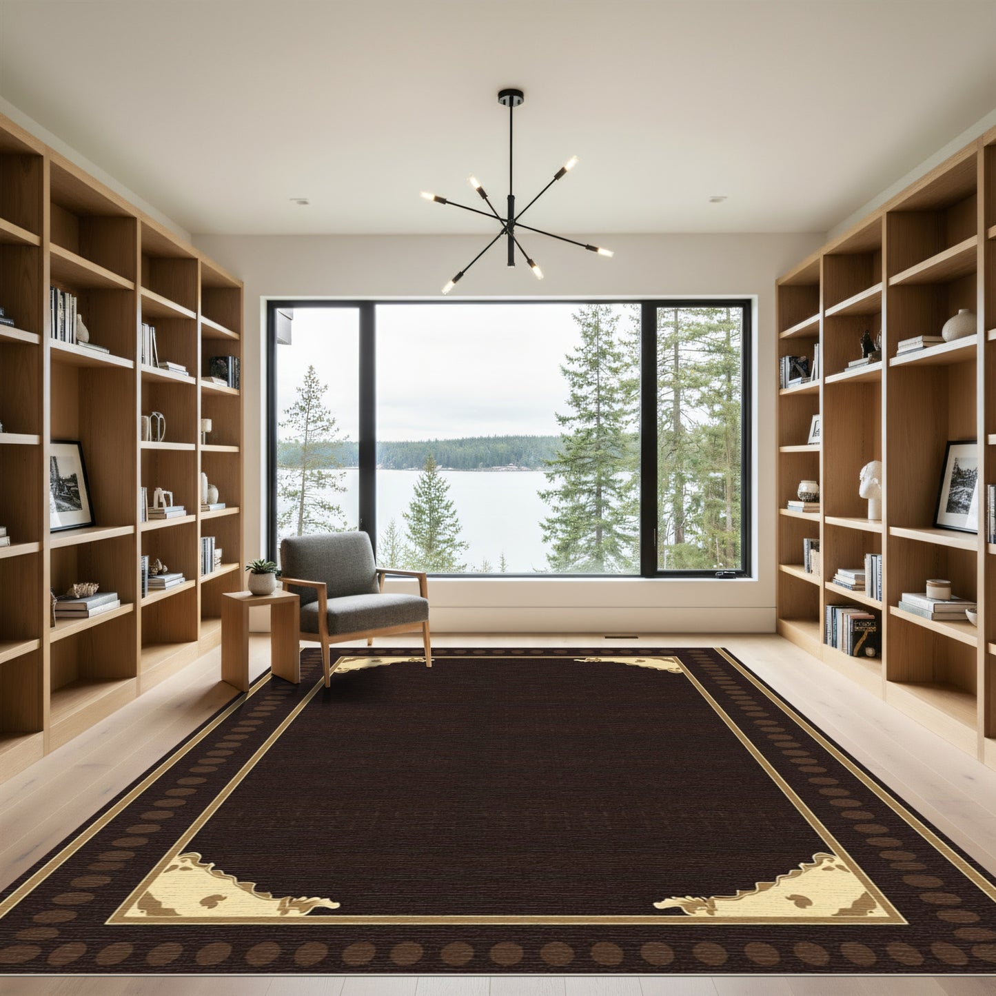 Dark Brown Golden Corner Frame Rug