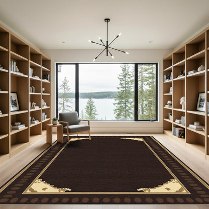 Dark Brown Golden Corner Frame Rug