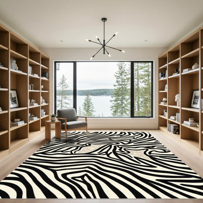 Bold Black Cream Abstract Zebra Stripes Rug