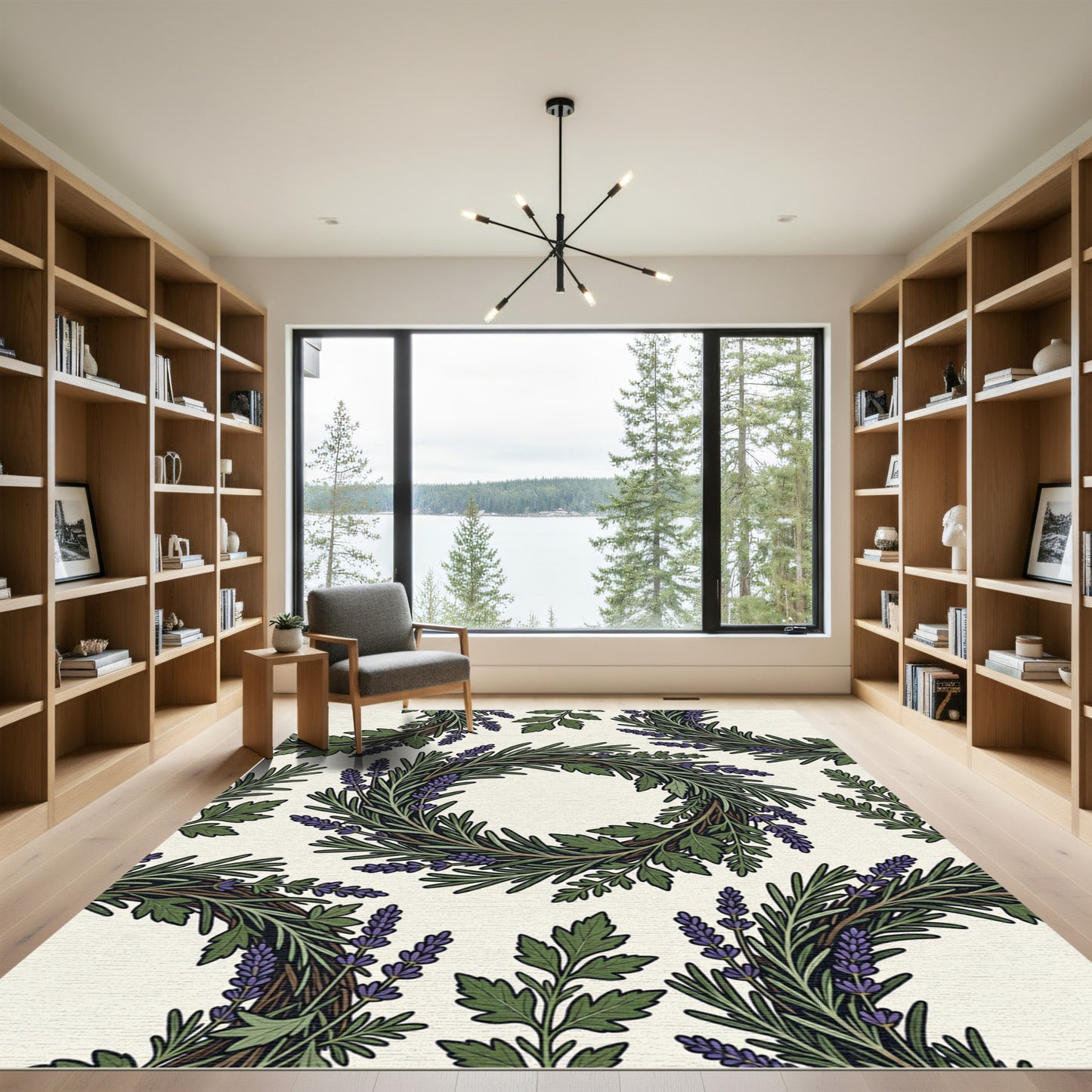 Herbal Wreath Green Lavender Arrangement Rug