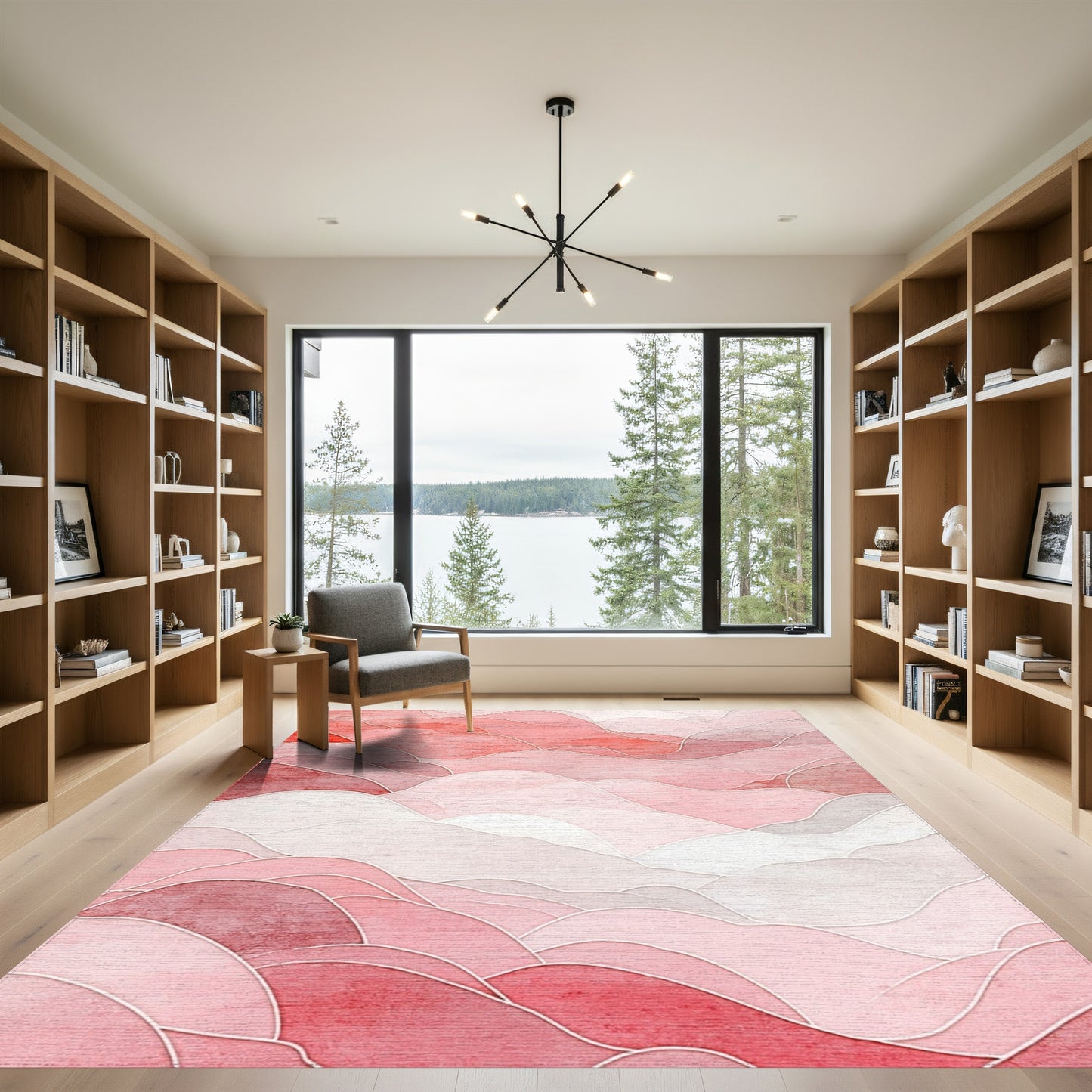 Pink Layered Wave Abstract Rug