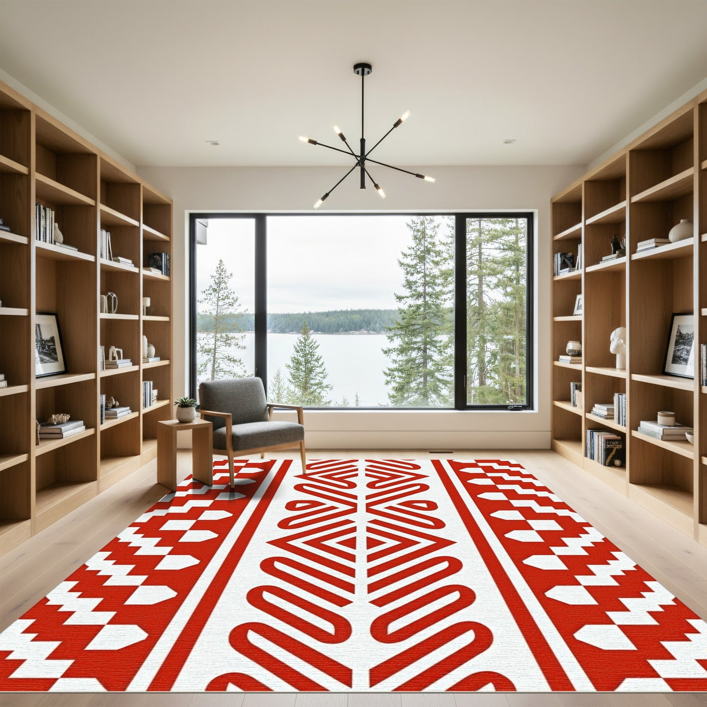 Bold Red Geometric Stair Step Rug