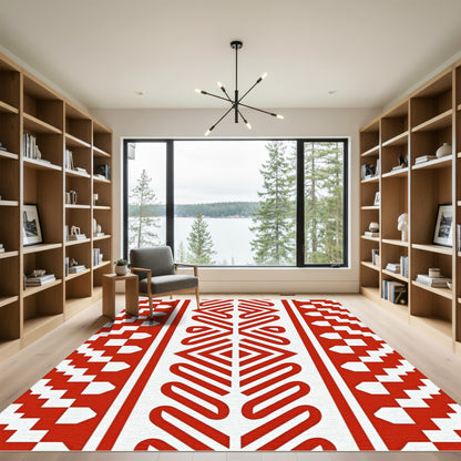 Bold Red Geometric Stair Step Rug
