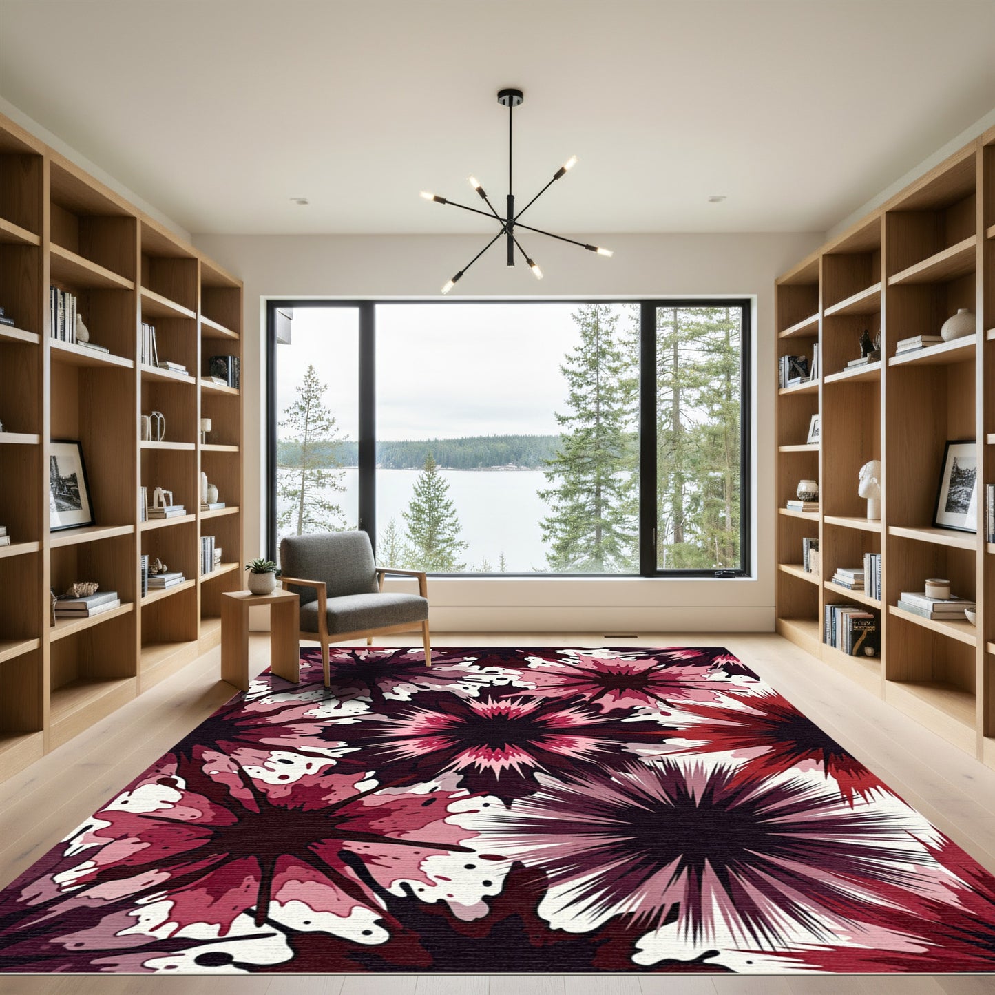 Crimson Splash Abstract Floral Rug