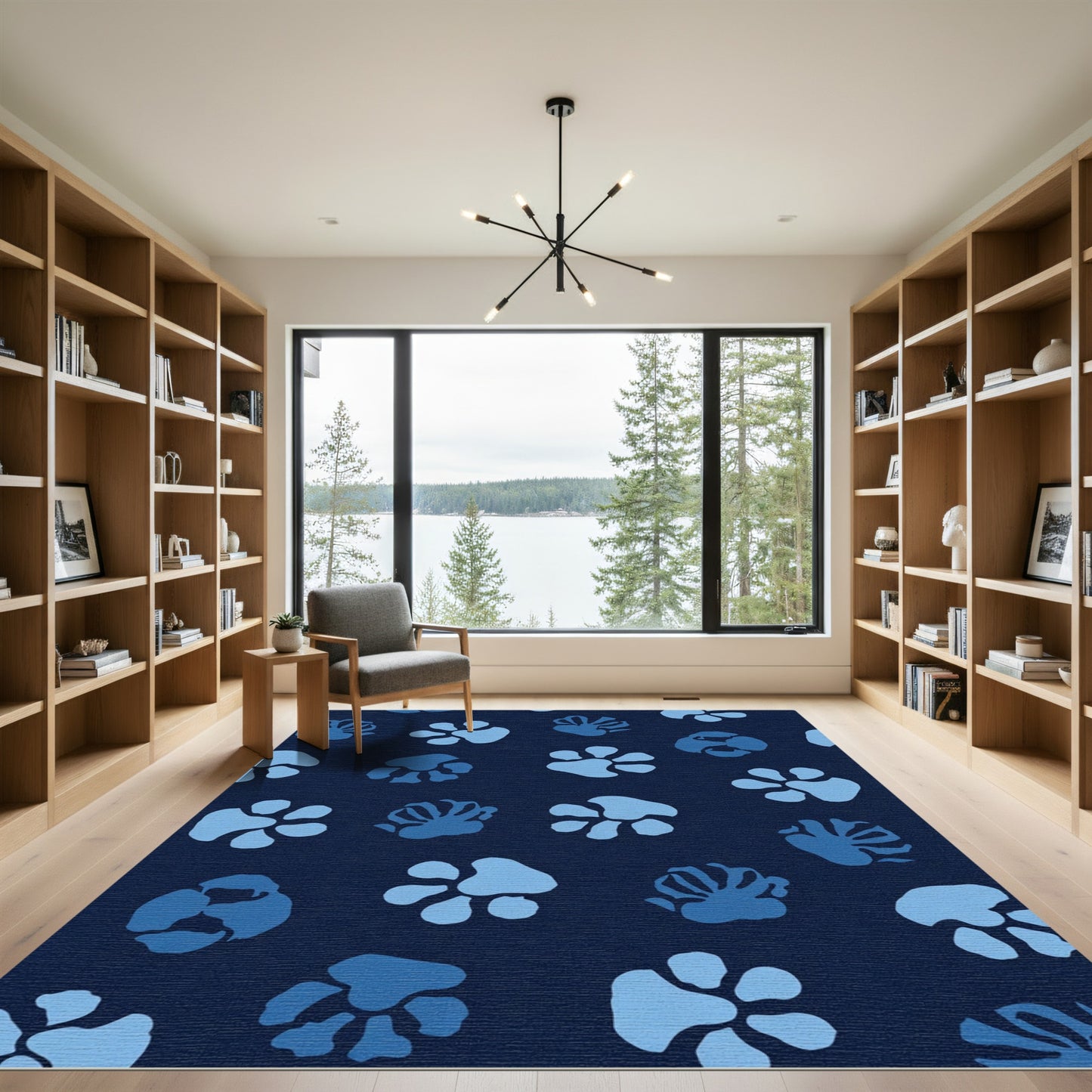 Deep Blue Paw Prints Repetition Rug