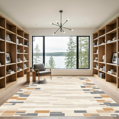 Neutral Modern Block Border Rug