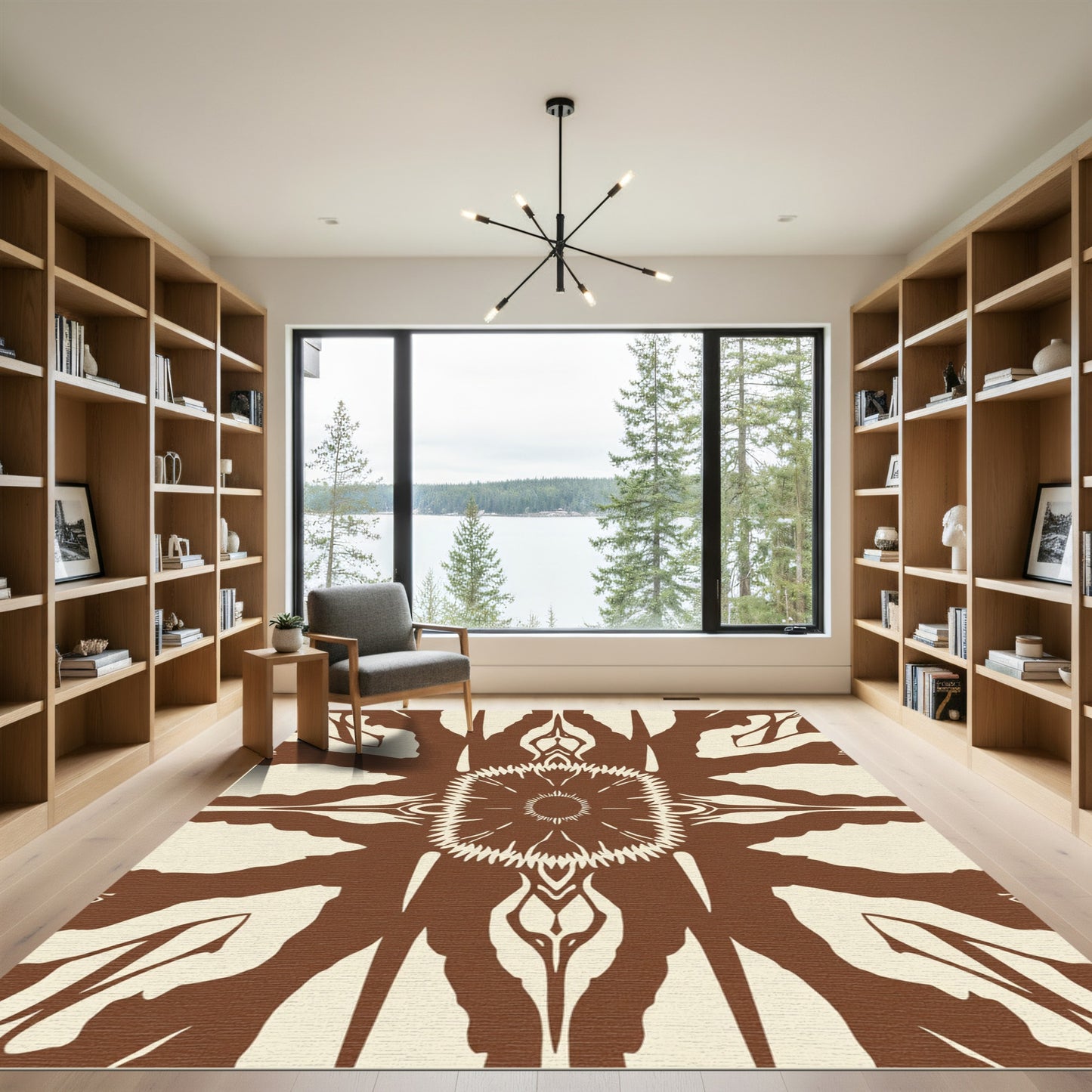 Brown Cream Sunburst Medallion Rug