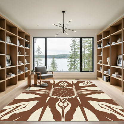 Brown Cream Sunburst Medallion Rug