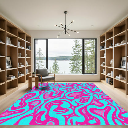 Vivid Teal Pink Swirl Abstract Rug