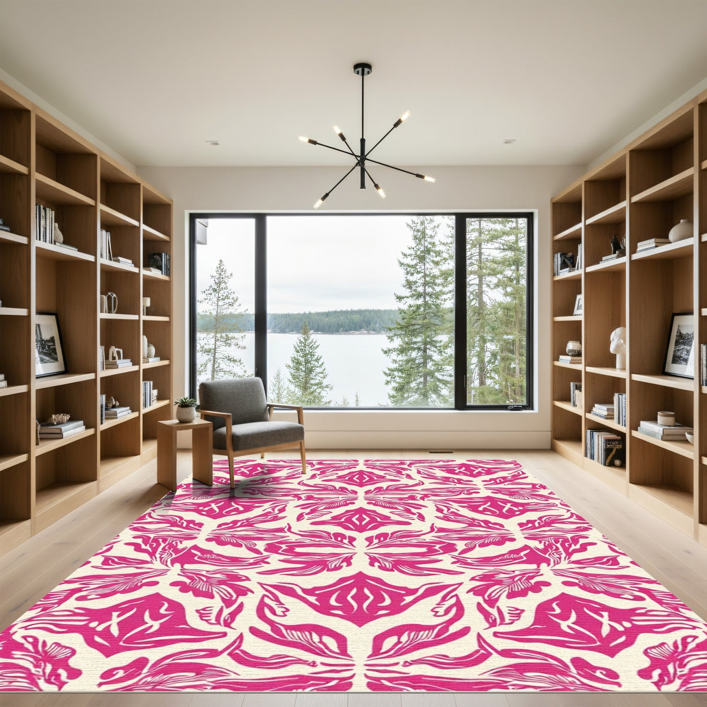 Bold Fuchsia Abstract Floral Symmetry Rug