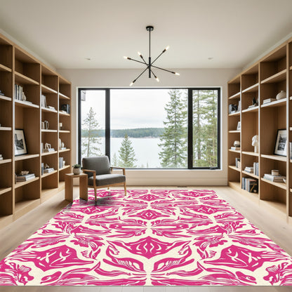 Bold Fuchsia Abstract Floral Symmetry Rug