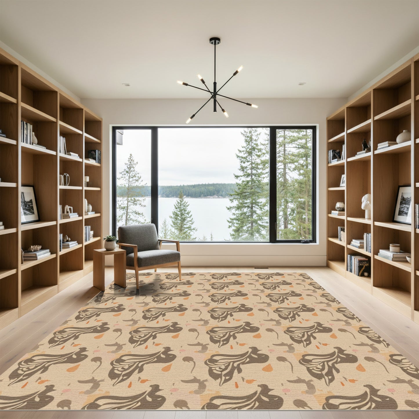 Earthy Ochre Abstract Bird Shapes Rug