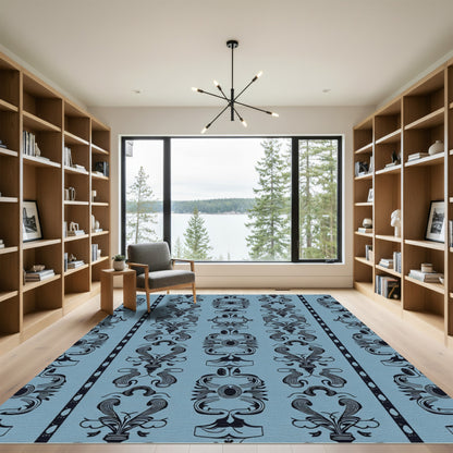 Art Nouveau Blue Oval Botanical Rug