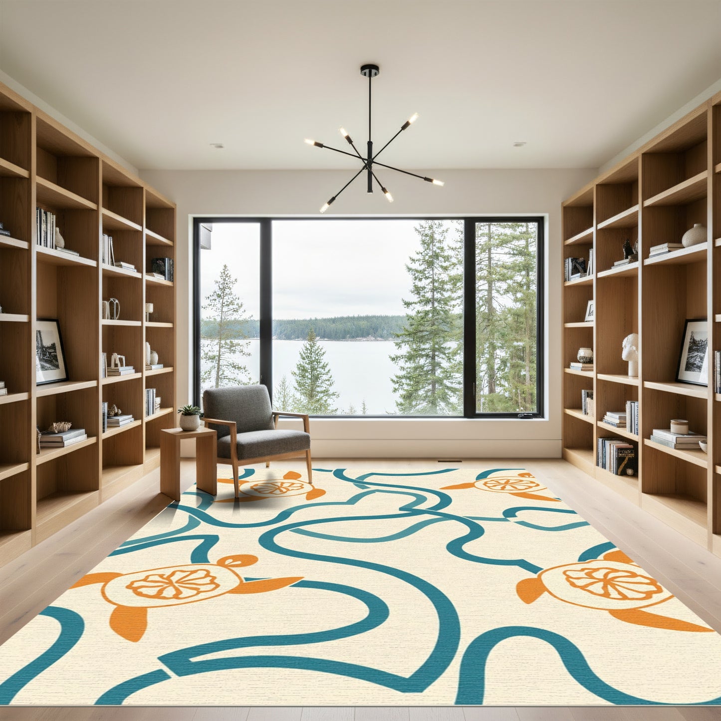 Coastal Orange Turtle Wave Rug