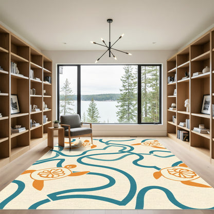 Coastal Orange Turtle Wave Rug
