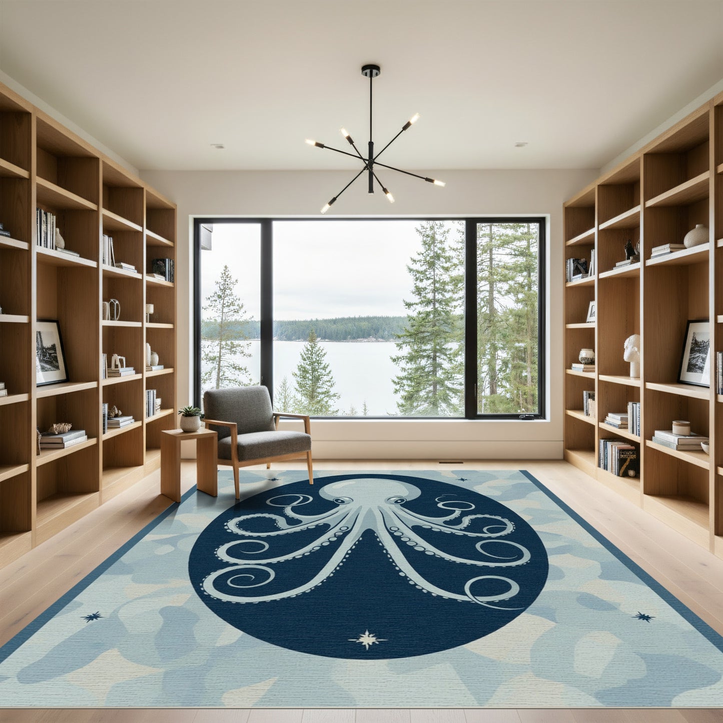 Navy Blue Octopus Celestial Swirl Rug