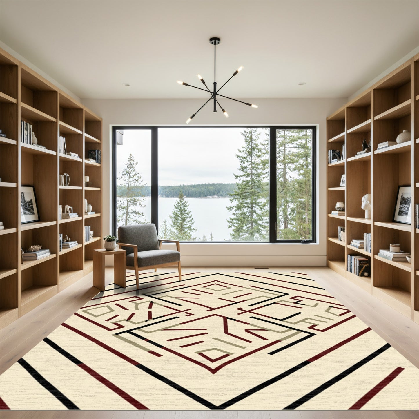 Abstract Diamond Lines Cream Rug