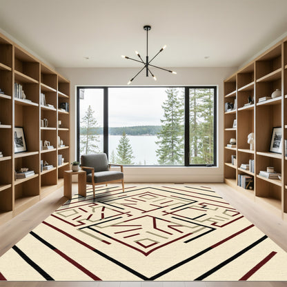 Abstract Diamond Lines Cream Rug
