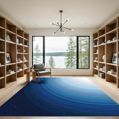 Concentric Blue Fade Arc Rug