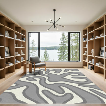 Gray Cream Abstract Flow Swirl Rug