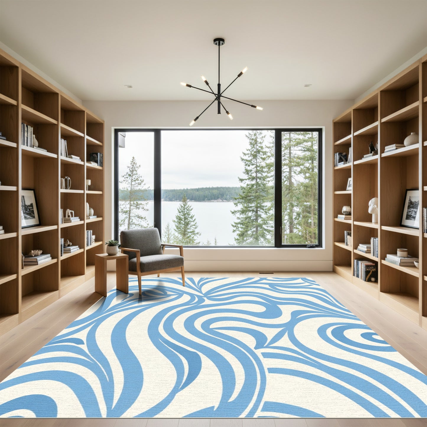 Soft Sky Blue Swirl Flow Rug