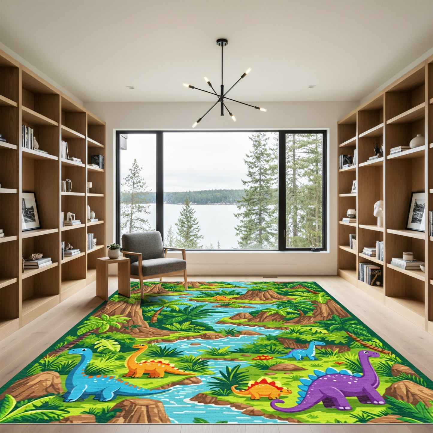 Jungle River Dinosaur Landscape Scenic Rug