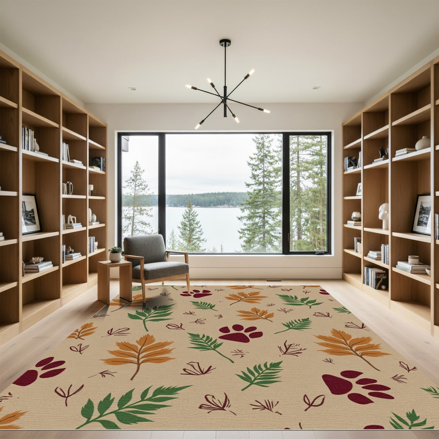 Earthy Autumn Leaves Paw Prints Rug
