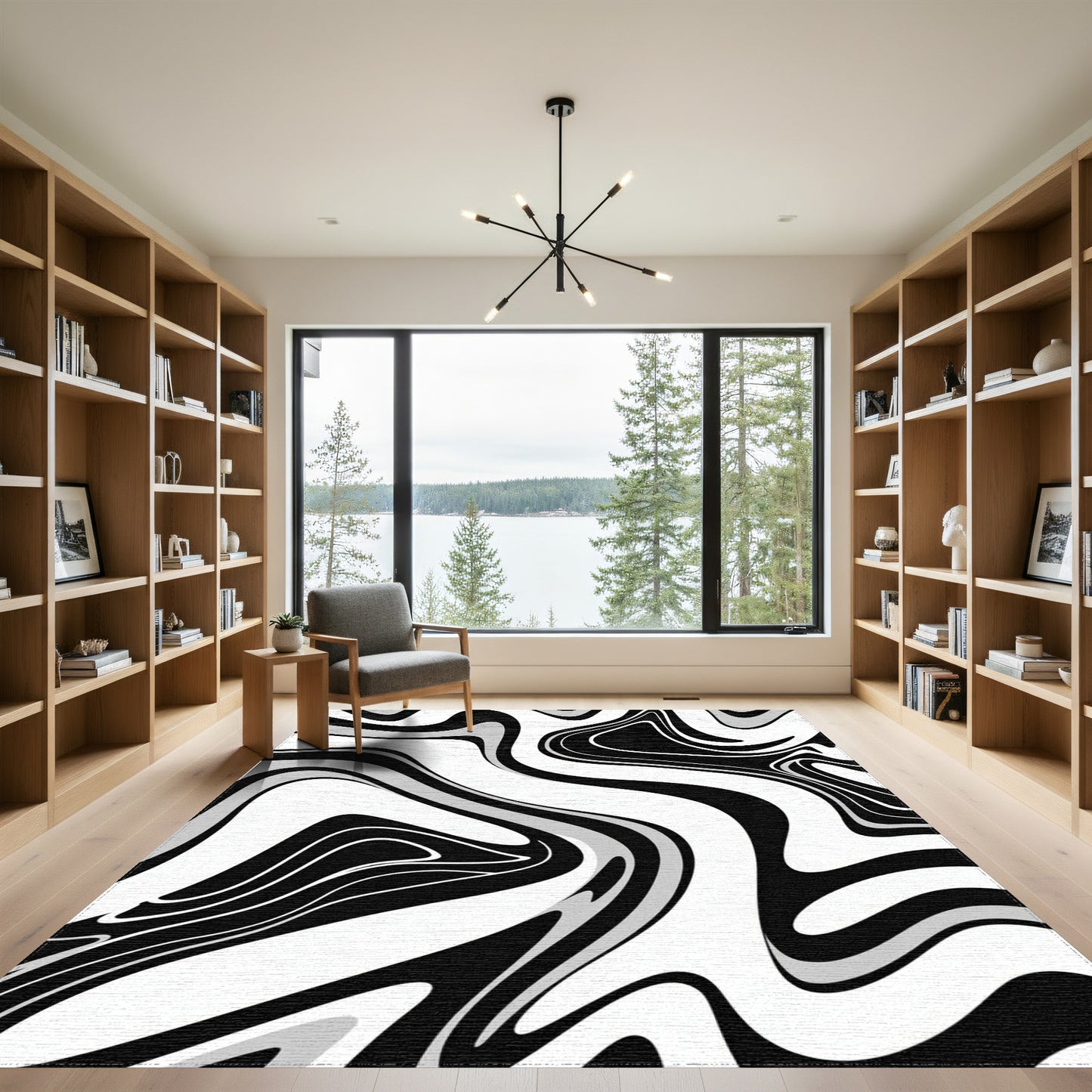 Black Gray Fluid Wave Rug