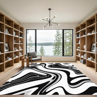 Black Gray Fluid Wave Rug