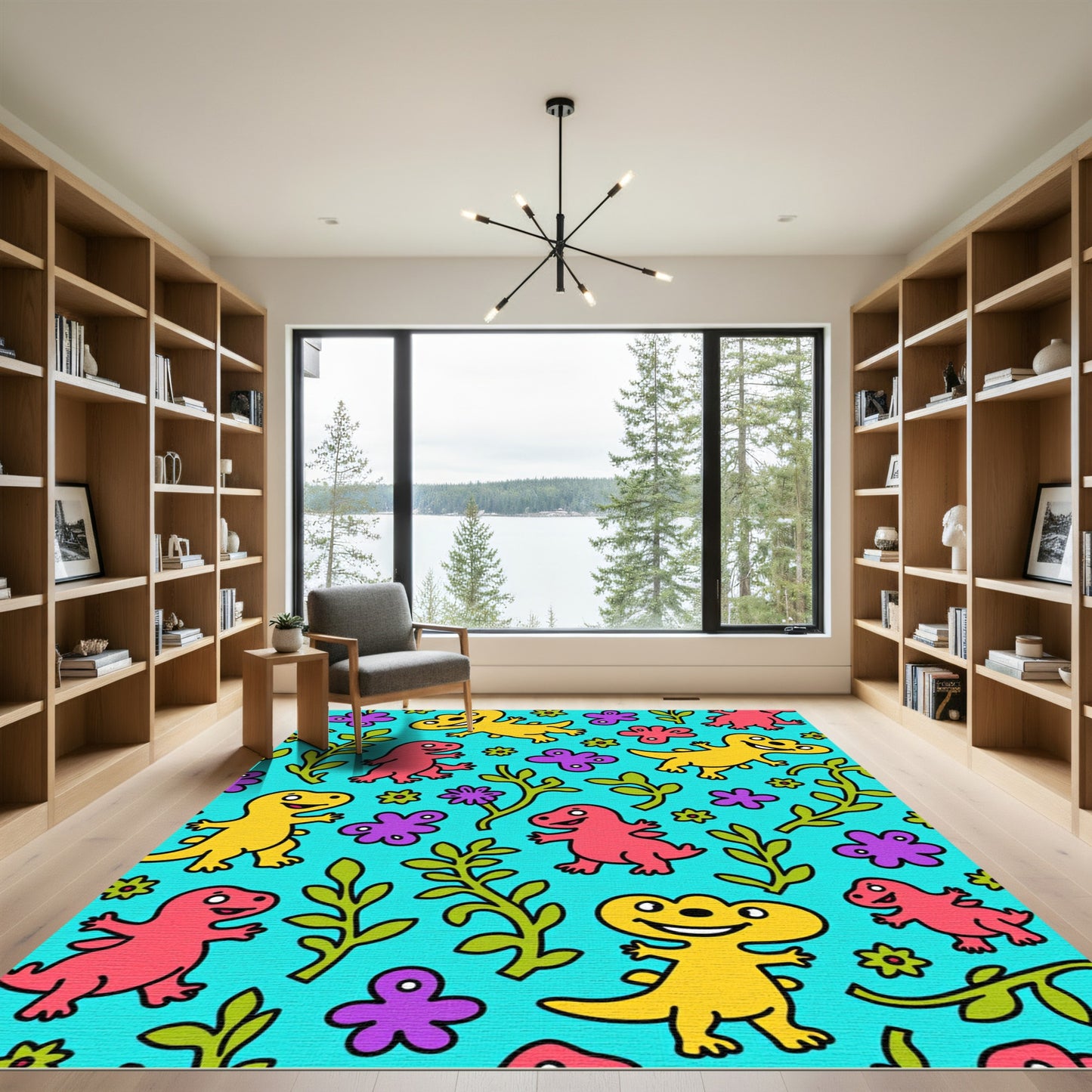 Whimsical Dinosaur Floral Garden Rug