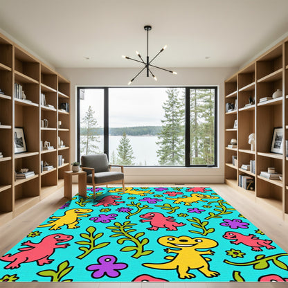 Whimsical Dinosaur Floral Garden Rug