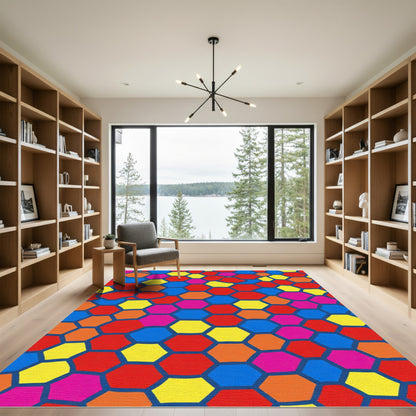 Vibrant Multicolored Hexagon Tessellation Rug