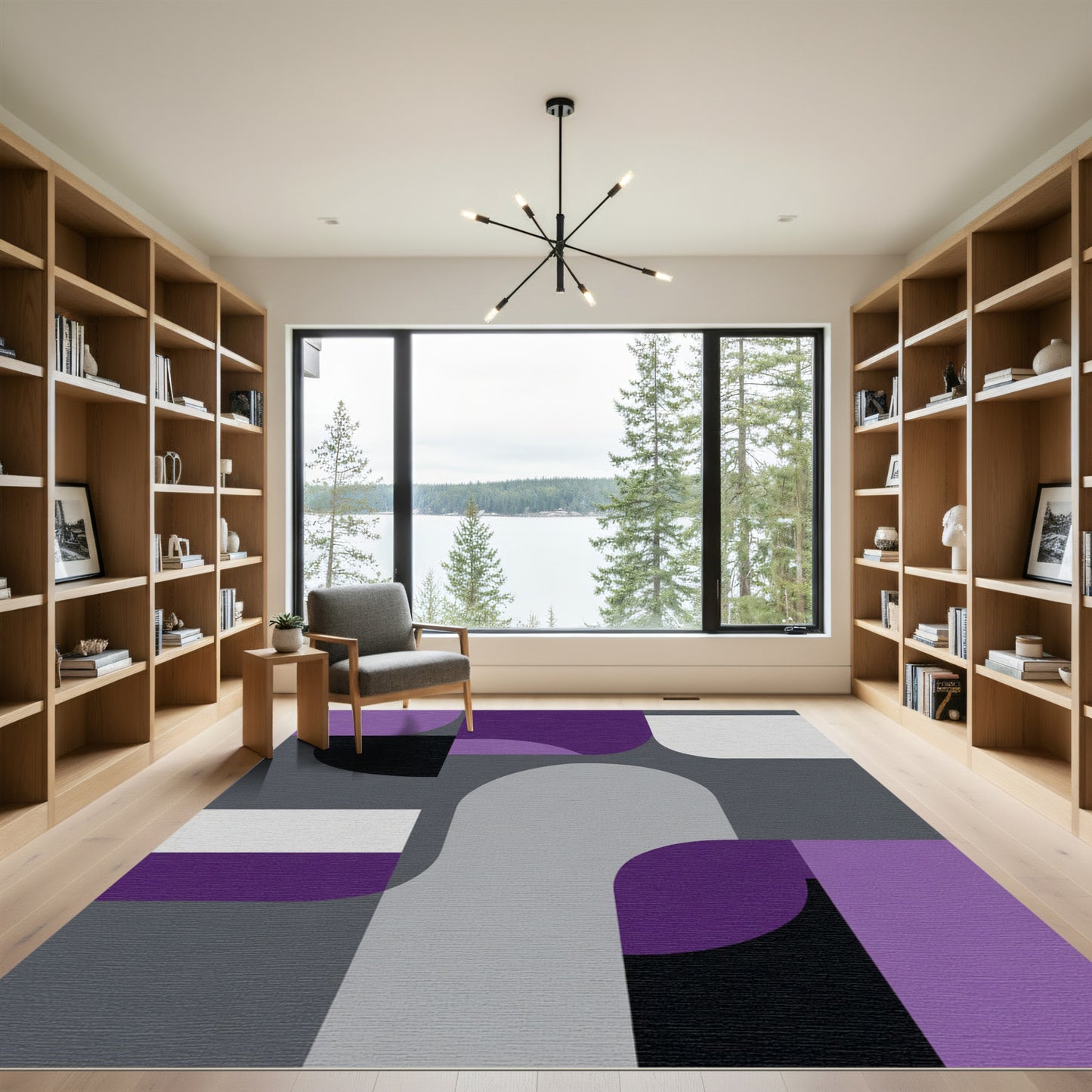 Modern Purple Geometric Arc Rug