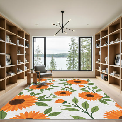 Orange Sunflower Vine Botanical Rug