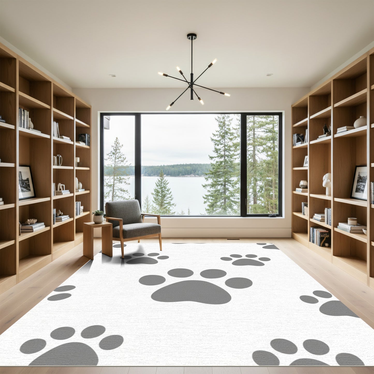 Gray Paw Prints All Over Rug