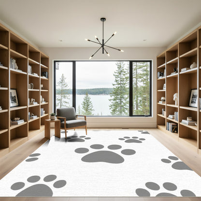 Gray Paw Prints All Over Rug