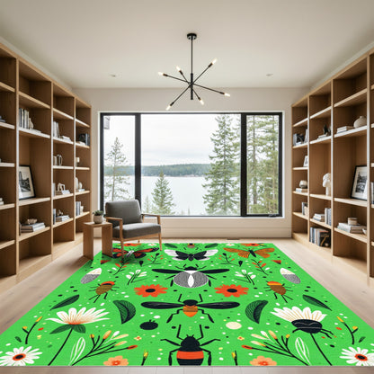 Whimsical Garden Insect Butterfly Flora Rug