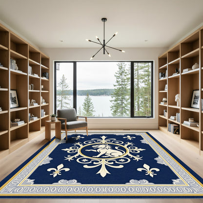Regal Blue Lion Crest Frame Rug