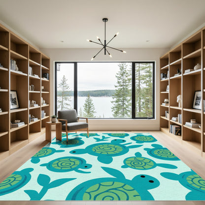 Teal Green Swirling Turtle Family Rug