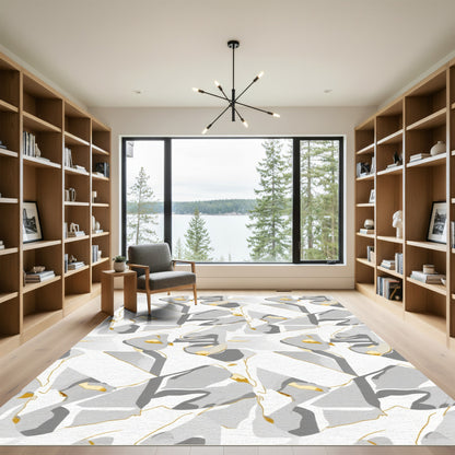 Abstract White Gold Stone Shapes Rug