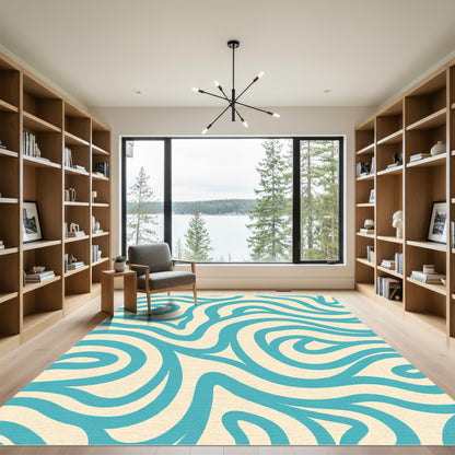 Turquoise Cream Swirl Abstraction Rug
