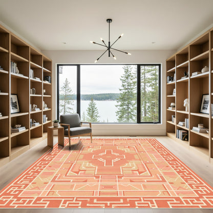 Coral Geometric Staircase Arch Motif Rug
