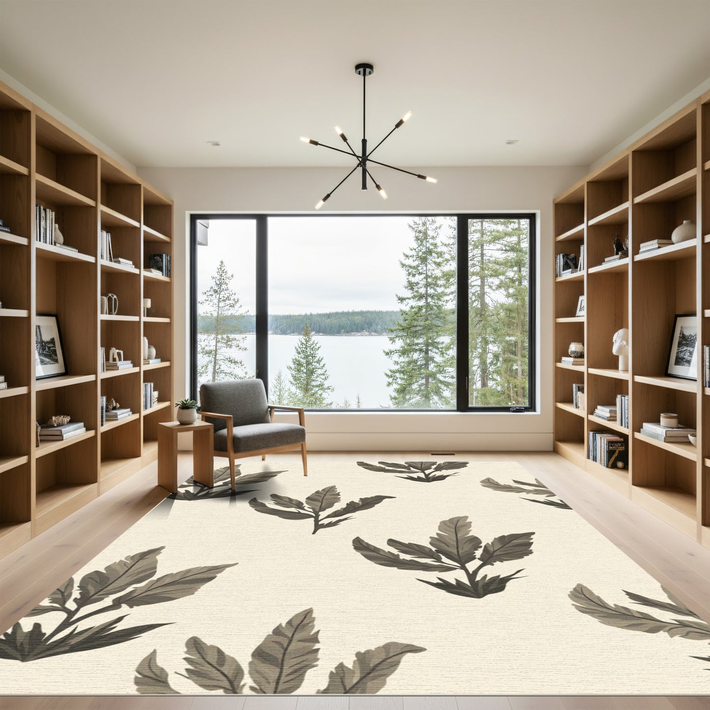 Sepia Botanical Leaf Arrangement Rug